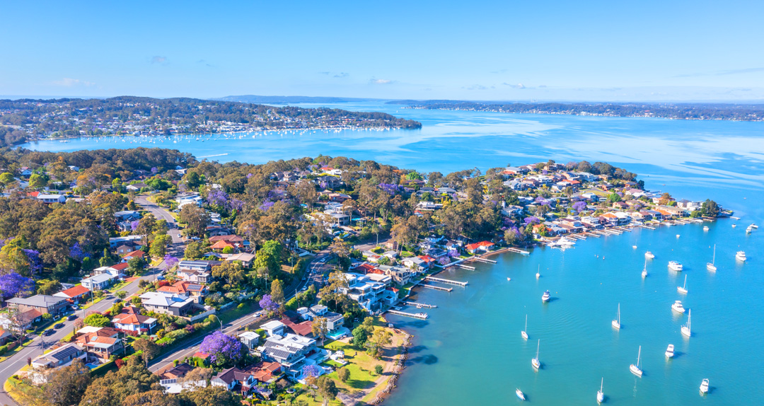 Aerial view of Eleebana one of the many exclusive lake front suburbs in Lake Macquarie